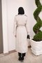 Stone Double-Breasted Collared Buttoned Trench Coat - 5