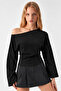 Asymmetric Collar Casual Black Knitted Blouse - 3