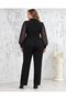 Women's Plus Size Black Double Breasted Collar Beaded Fringe Detailed Chiffon Sleeves Evening Dress Blouse Trousers Set Hzl26S-Trv15051 - 4