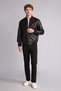 Y5367Azbk27 Black Waterproof Slim Fit College Collar Ribbed Zippered Faux Leather Bomber Coat - 2