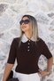 Coffee Standard Size Collar Stone-Embellished Blouse