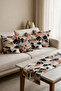 Tile Black Terrazzo Stone Double-Sided Printed Suede 5-Piece Living Room Set - 4 Cushion Covers 43X43 cm + Runner 140X40 cm - 4