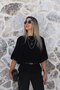Black Standard Size Bat Sleeve Belted Knit Sweater