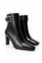 Women's Short Side Zipper Heeled Buckle Black Shoes - 2