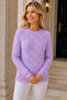 Women's Crew Neck Long Sleeve Openwork Knit Patterned Stylish Soft Textured Casual Lilac Knitwear Sweater - 5