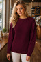 Women's Crew Neck Long Sleeve Thessaloniki Sleeve Hair Braided Twill Stylish Elegant Soft Textured Casual Burgundy Knitwear Sweater - 6