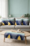Navy Blue Yellow Geometric Double-Sided Printed Suede 5-Piece Living Room Set - 4 Cushion Covers 43X43 cm + Runner 140X40 cm - 3