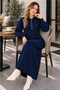 Collared Buttoned Knitwear Dress K3072 Navy Blue - 3