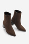 Women's Pointed Toe Stitched Detailed Thick Heeled Boots Vorsis Brown Suede - 5