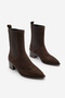 Women's Pointed Toe Cowboy Thick Heeled Double Elastic Chelsea Casual Heeled Boots Ropes Brown Suede S - 3