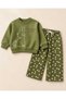 Girl's Rabbit Embroidered Sweatshirt and Polka Dot Pants Set - 3
