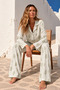 Women's Shirt Collar Patterned Green Pajama Set - 4