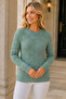 Women's Crew Neck Long Sleeve Openwork Knit Patterned Stylish Soft Textured Casual Mint Knitwear Sweater - 6