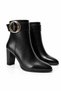 Women's Short Side Zipper Heeled Buckle Black Shoes