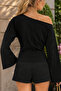 Women's Off-Shoulder Wide Sleeve Black Blouse - 6