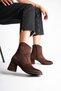 Women's Bitter Brown Suede Zippered 7 cm Thick Heeled Western Detailed Winter Boots