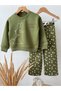 Girl's Rabbit Embroidered Sweatshirt and Polka Dot Pants Set - 2