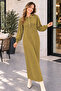 Collared Buttoned Knitwear Dress K3072 Oil Green