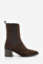 Women's Pointed Toe Cowboy Thick Heeled Double Elastic Chelsea Casual Heeled Boots Ropes Brown Suede S