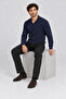 Men's Polo Neck Ribbed Knit Sweater Navy Blue - 6