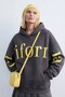 Women's sleeve printed hooded sweatshirt - anthracite