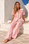 Women's Short Sleeve Casual Patterned Pink Pajama Set - 2