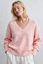 Women's V-Neck Oversize Knitwear Sweater - Pink - 2