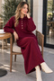 Collared Buttoned Knitwear Dress K3072 Claret Red - 3