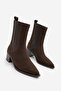 Women's Pointed Toe Cowboy Thick Heeled Double Elastic Chelsea Casual Heeled Boots Ropes Brown Suede S - 5