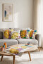 Cream Doodle Abstract Faces Double-Sided Print Suede 5 Piece Living Room Set - 4 Cushion Covers 43X43 cm + Runner 140X40 cm - 3