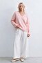 Women's V-Neck Oversize Knitwear Sweater - Pink - 3