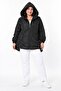 Women's Plus Size Black Hooded Zippered Waist Drawstring Lined Raincoat Coat with Pockets Hzl28W-Rzb12011