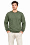 Men's Crew Neck 2 Thread Plain Long Sleeve Regular Fit Sweatshirt - Khaki - 2
