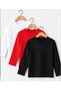 Premium Quality Children's 3-Pack Long Sleeve Badi T-Shirt White Black Red T-Shirt for Ages 1-12