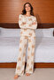 Women's Crew Neck Home Style Cream Pajama Set - 5