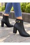 Women's Silva Black Leather Side Zipper Buckle Detailed 7 cm Thick Heeled Pointed Toe New Season Day Shoes - 2
