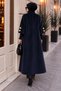 Angora Fox Coat with Knitted Detail on the Sleeve Cuff Tsd250246 Navy Blue - 6