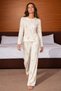 Women's Crew Neck Home Style Ecru Pajama Set - 3
