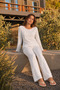 Women's Patterned Long Sleeve Casual White Pajama Set - 6