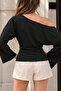 Women's Draped Boat Neck Casual Black Blouse - 6
