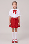 Girl's Red Scarf Polka Dot Doll Collar White Short Sleeve Shirt Red Bow Pocket Ruffle Skirt April 23 October 29 Show Outfit - 3