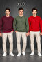 Men's 3-Piece Crew Neck Sweatshirt with Inner Ribbing, 2 Yarns, Plain Long Sleeves, Regular Fit - Burgundy - Gray - Red