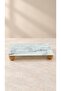 Marble Patterned Glass Presentation Stand with Wooden Legs, Multi-Purpose Serving and Decorative Countertop Stand 25×12.5×3.5 cm