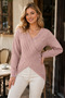 Women's Long Sleeve Off Shoulder Double Breasted Collar Hair Braided Cross Front Design Elegant Soft Textured Casual Powder Knit Sweater - 6