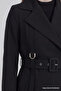 Double Breasted Collar Epaulet Detailed Belted Black Trench Coat 13758 - 3