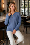 Women's V-Neck Long Sleeve Heart-End Zipper Detailed Sleeves and Ribbed Hem Soft Textured Elegant Casual Indigo Knitwear Sweater - 4