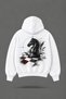 Oversize Chess Front and Back Printed Hooded White Sweatshirt