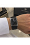 ساعة يد رجالية مستطيلة فضية بمينا سوداء وسوار أسود Men's Rectangular Silver-Tone Watch with Black Dial and Black Strap - 2
