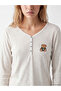 Vizyon New Season Beige V-Neck Embroidered Women's Pajama Set - 3
