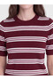 Ozmarka New Season Burgundy Crew Neck Striped Women's Knitwear Sweater - 3